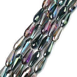 (966) Внутренний цвет Кристалл / Лиловато-лиловый на подкладке Стеклянные бусины с гальваническим покрытием , с половиным покрытием, граненые, слеза, с покрытием цвета радуги, 15x6 мм, отверстие : 1 мм, около 50 шт / нитка, 28.3 дюйм (72 см)