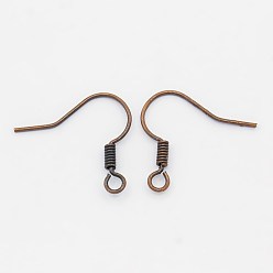 Red Copper Brass Earring Hooks, Ear Wire, with Horizontal Loop, Nickel Free, Red Copper, 17mm, Hole: 1.5mm, 21 Gauge, Pin: 0.7mm