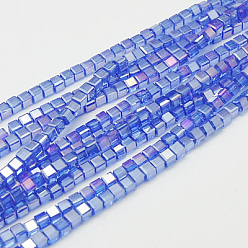 Royal Blue Electroplate Glass Beads Strands, AB Color Plated, Faceted, Cube, Royal Blue, 7~8x7~8x7~8mm, Hole: 1mm