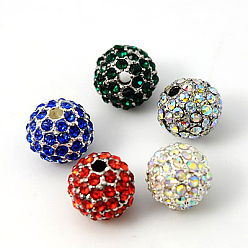 Mixed Color Alloy Rhinestone Beads, Grade A, Round, Silver Color Plated, Mixed Color, 10mm, Hole: 2mm