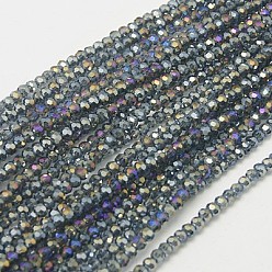 Dark Gray Electroplate Glass Beads Strands, Full Rainbow Plated, Faceted, Bicone, Dark Gray, 6x4mm, Hole: 1mm