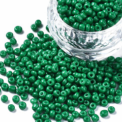 Vert Foncé Perles de rocaille en verre, cuisson des peintures, trou rond, ronde, vert foncé, 3~4x2~2.5mm, Trou: 0.8mm, environ 450 g / livre