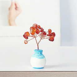 Ágata Roja Jarrón de resina con adornos de árbol de virutas de cornalina natural, para decoraciones de exhibición de escritorio de automóvil en casa, 40x60 mm
