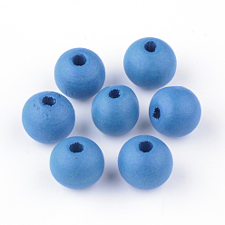 Стально-синий Крашеные натуральные деревянные бусины, круглые, васильковый, 8x7 мм, Отверстие : 3 мм , около 6000 шт / 1000 г