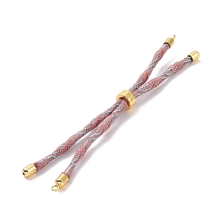 Indian Red Nylon Cord Silder Bracelets, for Connector Charm Bracelet Making, with Rack Plating Golden Brass Clasp, Long-Lasting Plated, Cadmium Free & Lead Free, Indian Red, 9-1/8x1/8 inch(23x0.3cm), Hole: 2mm