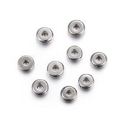 Color de Acero Inoxidable 304 de acero inoxidable perlas espaciadoras, plano y redondo, color acero inoxidable, 4x1.2 mm, agujero: 1.2 mm