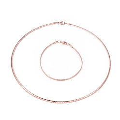 Or Rose Placage ionique (ip) 304 ensembles de colliers et bracelets en chaîne en acier inoxydable, avec fermoir pince de homard, or rose, 17.7 pouce (45 cm), 3mm, 8-1/8 pouce (20.5 cm) 3x1 mm