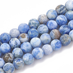 Bleu Bleuet Teints pierre naturelle perles brins, givré, ronde, bleuet, 8mm, Trou: 1mm, Environ 47 pcs/chapelet, 15.5 pouce