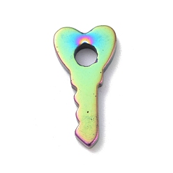 Multi-color Plated Vacuum Plating Rainbow Color Non-magnetic Synthetic Hematite Pendants, Heart-Shaped Key, Multi-color Plated, 29x14.5x3.5mm, Hole: 5mm