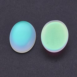 Pale Green Glass Cabochons, Frosted, Oval, Pale Green, 30x22x8~8.5mm