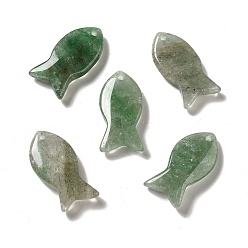 Quartz Fraise Pendentifs en quartz fraise vert naturel, charmes de poissons, 39x20x7~7.5mm, Trou: 2.3mm