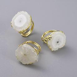 Natural Agate Adjustable Natural Rough Raw Druzy Agate Finger Rings, with Brass Findings, Nuggets, Golden, Size 8~9, 18~19.5mm
