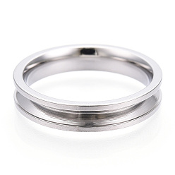 Stainless Steel Color 201 Stainless Steel Grooved Finger Ring Settings, Ring Core Blank, for Inlay Ring Jewelry Making, Stainless Steel Color, Inner Diameter: 17mm, Wide: 4mm