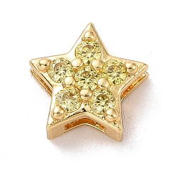 Champagne Yellow Eco-friendly Brass Micro Pave Cubic Zirconia Slide Charms, Cadmium Free & Lead Free, Long-Lasting Plated, Golden, Star, Champagne Yellow, 8.5x9x3.8mm, Hole: 1x6.7mm
