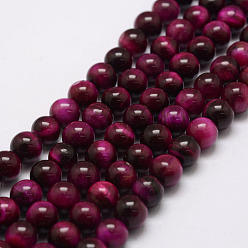 Medium Violet Red Natural Tiger Eye Bead Strands, Round, Dyed & Heated, Medium Violet Red, 10mm, Hole: 1.2mm, about 38pcs/strand, 14.9 inch~15.5 inch