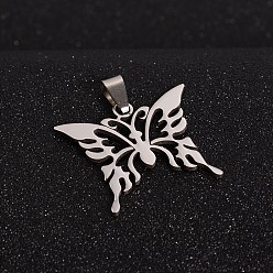 Stainless Steel Color 201 Stainless Steel Butterfly Pendants, Stainless Steel Color, 30x34x1.5mm, Hole: 4x9mm