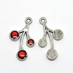 Red Flower Antique Silver Tone Alloy Enamel Pendants, Red, 27x16x3mm, Hole: 1.5mm