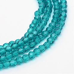 Dark Turquoise Transparent Glass Bead Strands, Faceted(32 Facets) Round, Dark Turquoise, 6mm, Hole: 1mm, about 100pcs/strand, 24 inch