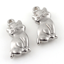 Stainless Steel Color 201 Stainless Steel Kitten Pendants, Cat Shape Charms, Stainless Steel Color, 17x10.5x4mm, Hole: 1.5mm