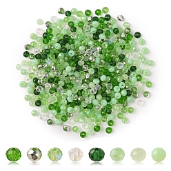 Зеленый 500шт гальванические непрозрачные стеклянные бусины, с половиным покрытием цвета радуги, граненые, рондель, зелёные, 4x3 мм, отверстие : 0.4 мм