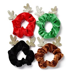 Mixed Color Pleuche Elastic Hair Ties, Glitter Powder Deer Horn Hair Ties, Christmas Theme Hair Accessories for Girl Ponytail Holder, Mixed Color, 23mm, Inner Diameter: 50mm
