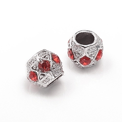 Silver Alloy Rhinestone European Beads, Large Hole Beads, Rondelle, Siam, Silver Color Plated, 11x9mm, Hole: 5mm