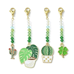 Mixed Shapes Alloy Enamel Pendant Decorations, with Glass Beads and 304 Stainless Steel Lobster Claw Clasps, Leaf/Cactus/Potted Plant, 66~78mm