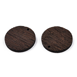 Coconut Brown Natural Wenge Wood Pendants, Undyed, Flat Round Charms, Coconut Brown, 28x3.5mm, Hole: 2mm