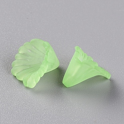 Light Green Frosted Acrylic Bead Caps, Flower, Light Green, 12x12x9mm, Hole: 1.2mm, about 1700pcs/500g