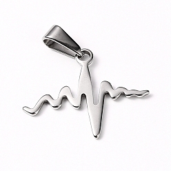 Stainless Steel Color 304 Stainless Steel Pendants, for Valentine's Day, Heartbeat, Stainless Steel Color, 20x24x1mm, Hole: 7.5x3mm