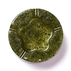 Peridot Resin with Natural Peridot Chip Stones Ashtray, Home OFFice Tabletop Decoration, Flat Round with Flower, 104x32mm, Inner Diameter: 61x68mm