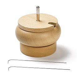 BurlyWood Wood Manual Beading Spinners, with Iron Bent Tip Beading Needle, BurlyWood, Package: 10.9x10x10.3cm