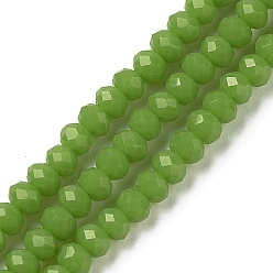Olive Opaque Solid Color Glass Bead Strands, Imitation Jade, Faceted, Rondelle, Olive, 3x2mm, Hole: 0.8mm, about 185~190pcs/strand, 14.9~17.3 inch(38~44cm)