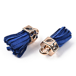 Bleu Faux suède pendentif pompon décorations, avec extrémités de cordon en plastique ccb or rose, bleu, 25~26.5x13.5~20mm, Trou: 3mm