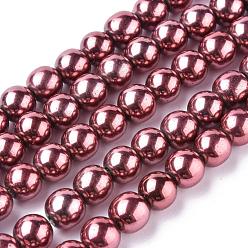 Plum Non-magnetic Synthetic Hematite Bead Strands, Spray Painted, Round, Plum, 6mm, Hole: 1mm, about 72pcs/strand, 15.7 inch
