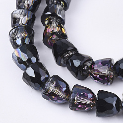 Black Electroplated Glass Beads, Half Plated, Faceted, Bell, Black, 10.5~11x9mm, Hole: 1mm