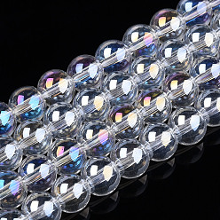 Clair AB Plaquent verre transparent perles brins, de couleur plaquée ab , ronde, clair ab, 6~6.5mm, Trou: 1.4mm, Environ 67~70 pcs/chapelet, 14.76 pouces ~ 15.16 pouces (37.5~38.5 cm)