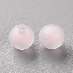 Pink Transparent Acrylic Beads, Frosted, Bead in Bead, Round, Pink, 9.5x9mm, Hole: 2mm, about 960pcs/500g