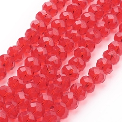 Roja Abalorios de cristal hechos a mano, rondelle facetas, rojo, 12x8 mm, agujero: 1 mm, sobre 72 unidades / cadena