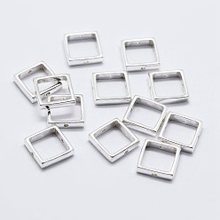 Silver 925 Sterling Silver Bead Frames, Square, Silver, 10x10x2mm, Hole: 0.8mm, Inner: 8x8mm