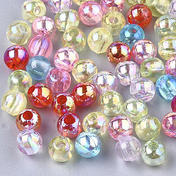 Mixed Color Transparent Plastic Beads, AB Color Plated, Round, Mixed Color, 4mm, Hole: 1.4mm, 10000pcs/250g