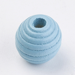 Light Sky Blue Natural Maple Wood Beehive Beads, Dyed, Round, Light Sky Blue, 13~14x13mm, Hole: 3~4mm, about 640pcs/500g