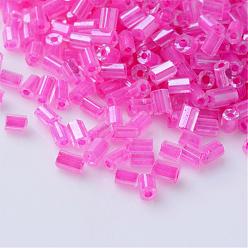 Hot Pink Transparent Two Cut Glass Seed Beads, Inside Color Lustered, Round Hole, Hexagon, Hot Pink, 2~6x2mm, Hole: 0.5mm, about 21000pcs/450g, 450g/bag