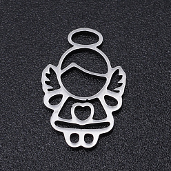 Stainless Steel Color 201 Stainless Steel Laser Cut Pendants, Angel, Stainless Steel Color, 15x10x1mm, Hole: 3x1.5mm