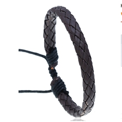 Coconut Brown PU Imitation Leather Braided Cord Bracelets for Women, Adjustable Waxed Cord Bracelets, Coconut Brown, 3/8 inch(0.9cm), Inner Diameter: 2-3/8~3-1/2 inch(6.1~8.8cm)