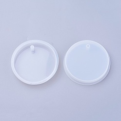 Blanc Moules en silicone pendant, moules de résine, pour la résine UV, fabrication de bijoux en résine époxy, plat rond, blanc, 78x12mm, Trou: 5mm, diamètre intérieur: 69 mm