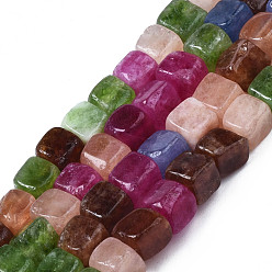 Couleur Mélangete Perles naturelles de quartz brins, teint, cube, couleur mixte, 6.5~10.5x6.5~8x6~8mm, Trou: 1mm, Environ 50~51 pcs/chapelet, 14.88 pouces~15.04 pouces (37.8cm~38.2cm)