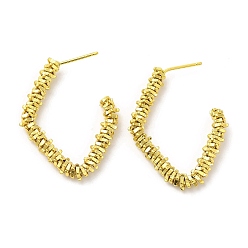 Real 18K Gold Plated Rack Plating Brass Beaded Rhombus Stud Earrings for Women, Long-Lasting Plated, Lead Free & Cadmium Free, Real 18K Gold Plated, 34x26x4mm