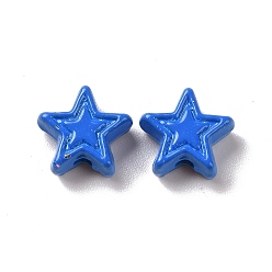 Bleu Royal Pulvériser des billes en alliage peint, étoiles, bleu royal, 7x7.5x3.2mm, Trou: 1.2mm