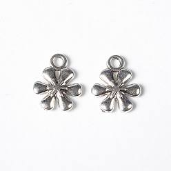 Antique Silver Tibetan Style Alloy Pendants, Lead Free and Cadmium Free, Flower, Antique Silver, 13x11x2.5mm, Hole: 2.5mm